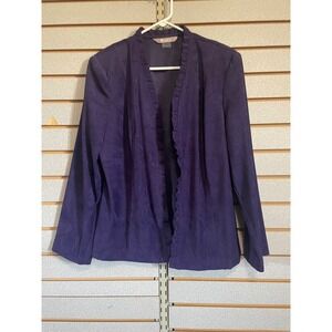 Tan jay Purple Ruffle‎ Front Open Blazer Jacket Size 12 Career Office